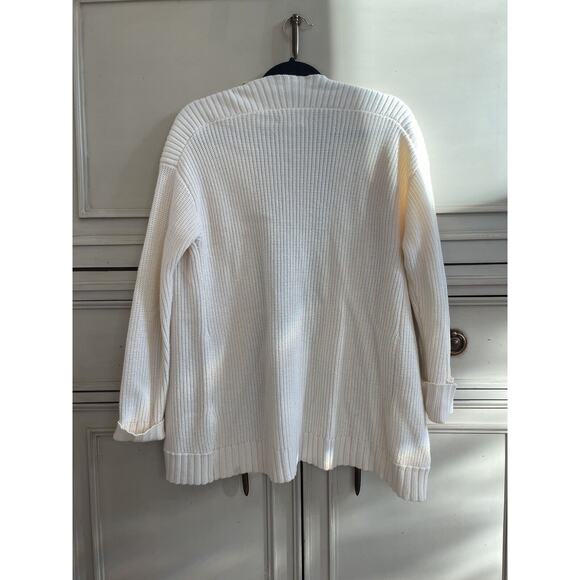 Charter Club Beige Knit Open Front Cardigan Gold Button Shoulder Cotton Blend‎ M - Picture 6 of 6